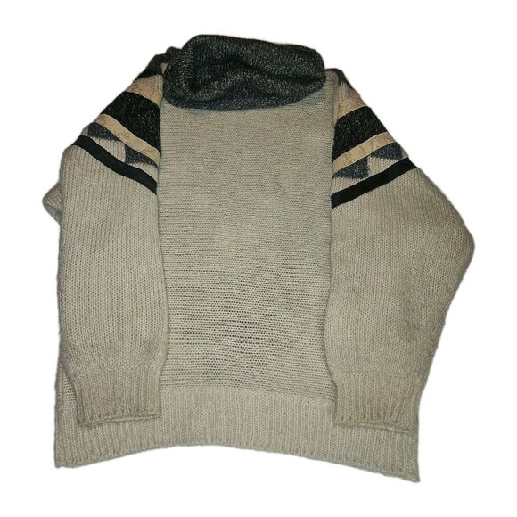 Vintage L Long Sleeve Oversized Sweater Turtleneck Cream Gray Snakeskin Ski - Picture 11 of 11
